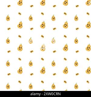 Childrens halloween pattern with cute Pumkins with spooky face. Cute childish seamless pattern. Stock Vector