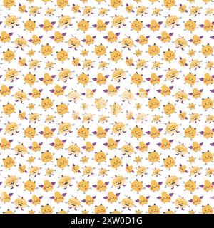 Childrens halloween pattern with cute characters. Pumkins in halloween costumes. Cute childish seamless pattern. Stock Vector