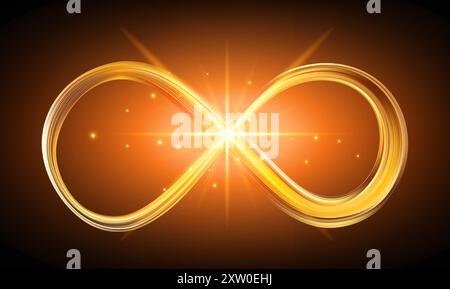 Gold shining infinity symbol. Glowing infinity sign Stock Vector