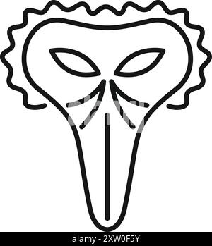 Simple line drawing of a venetian carnival mask with a long nose Stock Vector