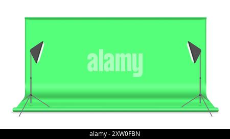 Green chromakey background with lighting elements. Front view, vector illustration. Stock Vector