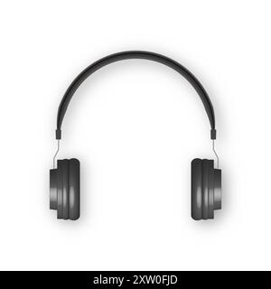 Realistic wireless headphones isolated on white background. Front view, 3D vector illustration. Stock Vector