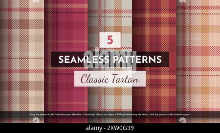 5 Seamless Classic Tartan Pattern. Traditional Scottish Texture. Fashionable Fabric. Textile Background. Merry Christmas Stock Vector