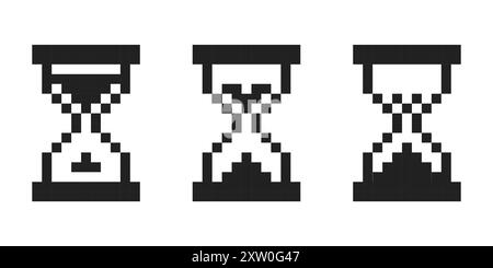 Pixel sandglass y2k retro 8 bit loading game, progress level, status. Pixel Process indicator.Hourglass, clock or timer.Countdown progress. Vector illustration Stock Vector
