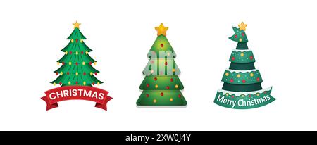 Set of Christmas Trees Vector Design template, Collection, Decoration Stock Vector