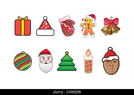 Set of Christmas icons, Symbols, New Year, Collection, Vector template Stock Vector