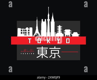 Tokyo vector illustration with typography for t shirt design, tokyo t shirt design Stock Vector