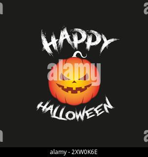 Happy Halloween Greeting Card with Scary Pumpkin, Poster, Vector design Stock Vector