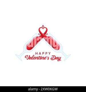 Happy Valentine's day wine glasses heart splash vector clipart, Isolated Stock Vector