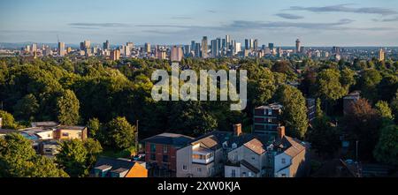 Panoramic aerial image of Manchester skyline photographed from Prestwich, Greater Manchester. Stock Photo