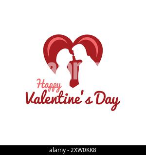 Happy Valentines day greeting card, couple silhouette in heart vector design Stock Vector
