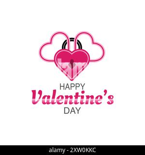 Happy Valentines Day creative design with lock on two hearts Stock Vector