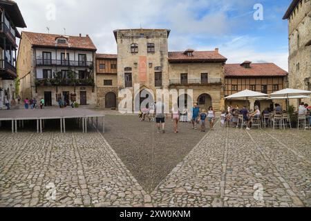 Santillana del Mar, Spain - August 22, 2022: Plaza Mayor of Santillana del Mar, Cantabria, Spain. Stock Photo