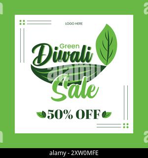 Green Diwali Sale Social Media Post Vector Template Stock Vector