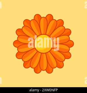 Simple illustration of orange flower with contour. Separate bloom. Stock Vector