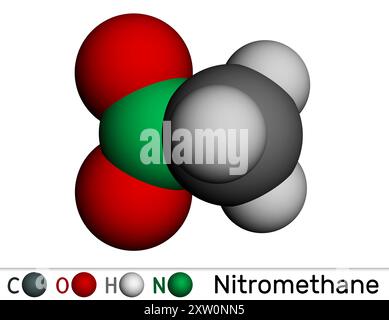 Nitromethane molecule. Molecular model. 3D rendering. Illustration Stock Photo