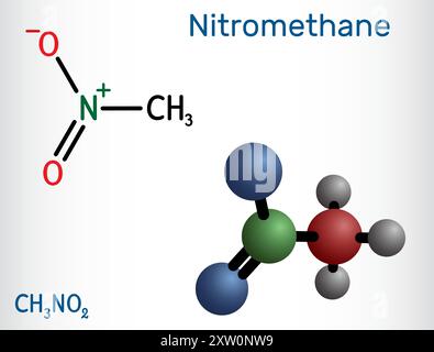 Nitromethane molecule. Structural chemical formula and molecule model. Stock Vector