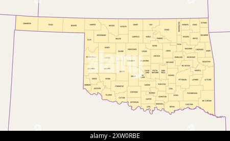 Oklahoma, U.S. state, political map with borders and county names. State in the South Central region of the USA, subdivided into 77 counties. Stock Photo