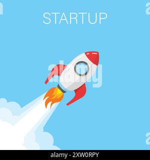 Rocket launch icon in flat style. Space ship vector illustration on isolated background. Spaceship sign business concept. Stock Vector