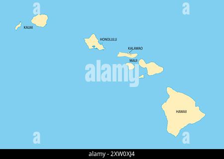 Hawaii, U.S. state, political map county names. Island state of the United States in the Pacific Ocean, subdivided into 5 counties. Stock Photo