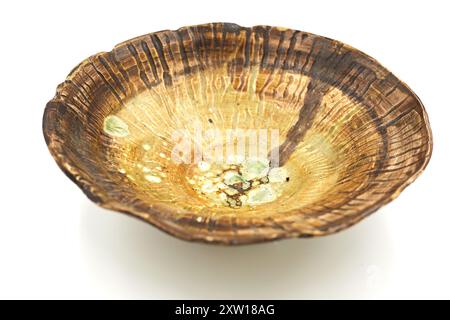 Handmade ceramic plate on white background Stock Photo