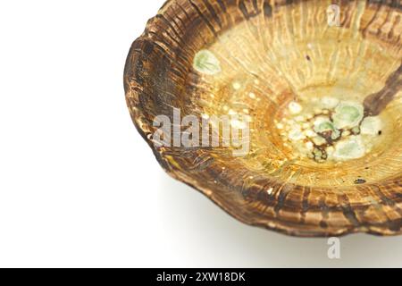 Handmade ceramic plate on white background Stock Photo