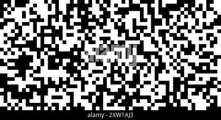 QR code abstract seamless pattern with black and white chaotic squares. Bw bg with matrix of encoded message or binary code for scanning by computer o Stock Vector