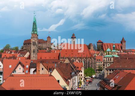 Panoramic view of Nuremberg's old town and the Imperial Castle, Germany. Stock Photo