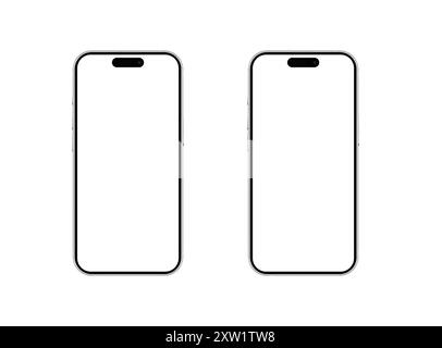 Smartphone, white screen. Sobile phone vector isolated, iphone 14 pro mockup, iphone 15 pro mockup, iphone 15 pro mockup. vector illustration 10 eps. Stock Vector