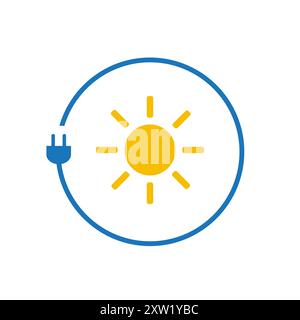 Fight Against Climate Change, Use Renewable Energy - Concept Design with Electric Cord Around Sun Symbol on White Background - Vector Illustration in Stock Vector