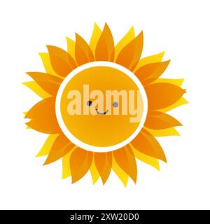 Cute Smiling Sun or Sunflower on White Background - Design Template in Editable Vector Format Stock Vector