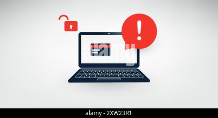 Internet Phishing, Account Hacking Attempt During Online Payment - Hacker Activity, Data Theft, Hacked, Stolen Login Credentials, Password, Credit Car Stock Vector