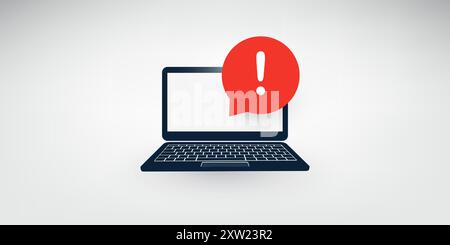 Alert, Notification, Warning, Important Message on a Laptop Computer Screen - Vector Design Illustration - Notebook with Red  Speech Bubble and Exclam Stock Vector