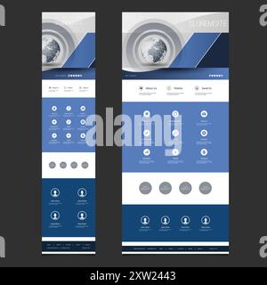 Responsive One Page Website Template - Header Design with Earth Globe - Desktop and Mobile Stock Vector