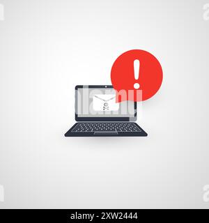 Alert of Infection by E-mail, Laptop Computer Notification, Warning, Important Message or Dangerous Infected Email - Vector Concept Design - Notebook Stock Vector
