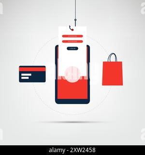 Internet Phishing, Account Hacking Attempt During Online Payment - Hacker Activity, Data Theft, Hacked, Stolen Login Credentials, Password, Credit Car Stock Vector