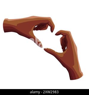 Human hands showing love sign. Vector illustration depicts heart gesture in flat style. View of emoji for card, banner, flyer, poster design for valen Stock Vector