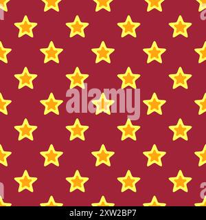 Christmas seamless texture in retro atmosphere. Pattern is formed from yellow stars on red background. Stock Vector