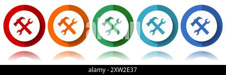 Tools, service vector icons, flat icon set for logo design, webdesign and mobile applications, colorful web button collection in eps 10 Stock Vector