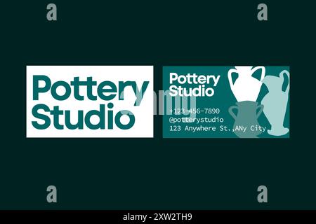 Green and White Pottery Studio Business Card Design Template Stock Vector