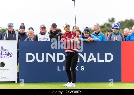 North Ayrshire, Scotland. 17th August 2024. Minjee Lee tees off for her 3rd round of the 2024 ISPS HANDA Women’s Scottish Open at Dundonald Links. Credit: Tim Gray/Alamy Live News Stock Photo