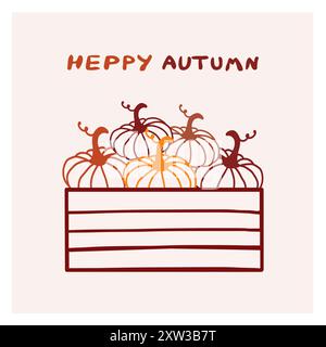 Colorful pumpkin box showcasing various pumpkins with autumn theme Stock Vector