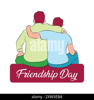 Friendship Day Two Friends Sitting Flat Design Stock Vector