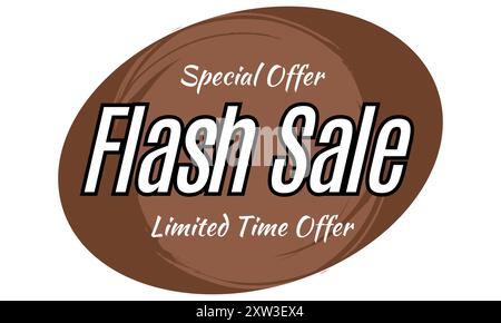 Flash Sale promotional labels templates Flash Sale on Oval Shape. Special offer, shop now promotion website banner design on Chocolate background Stock Vector