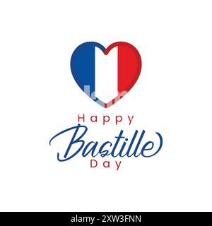 Happy Bastille Day Greeting Card with Patriotic Heart Sign Stock Vector