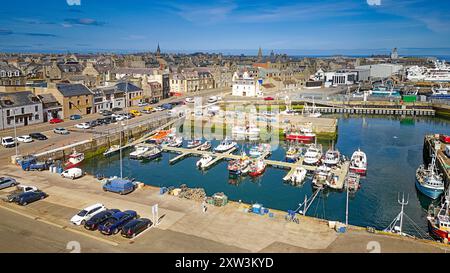 Fraserburgh Harbour Aberdeenshire Scotland small fishing boats moored in the harbour Stock Photo