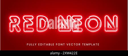 Red Neon Text Effect Editable Template Stock Vector