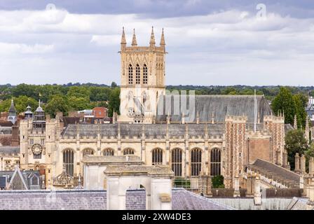 Cambridge UK; skyline seen from the roof of Kings Chapel looking towards Trinity Great Court and St. Johns college chapel, Cambridge University UK Stock Photo