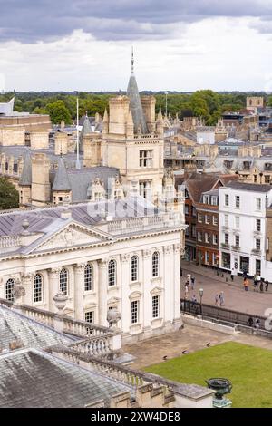 Cambridge University view; rooftop view from the roof of Kings Chapel looking towards the Senate House, and Gonville and Caius college, Cambridge UK Stock Photo