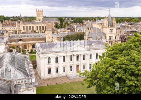 Cambridge view; Cambridge skyline seen from the roof of Kings Chapel looking towards the Senate House, Trinity and St Johns colleges, Cambridge UK Stock Photo